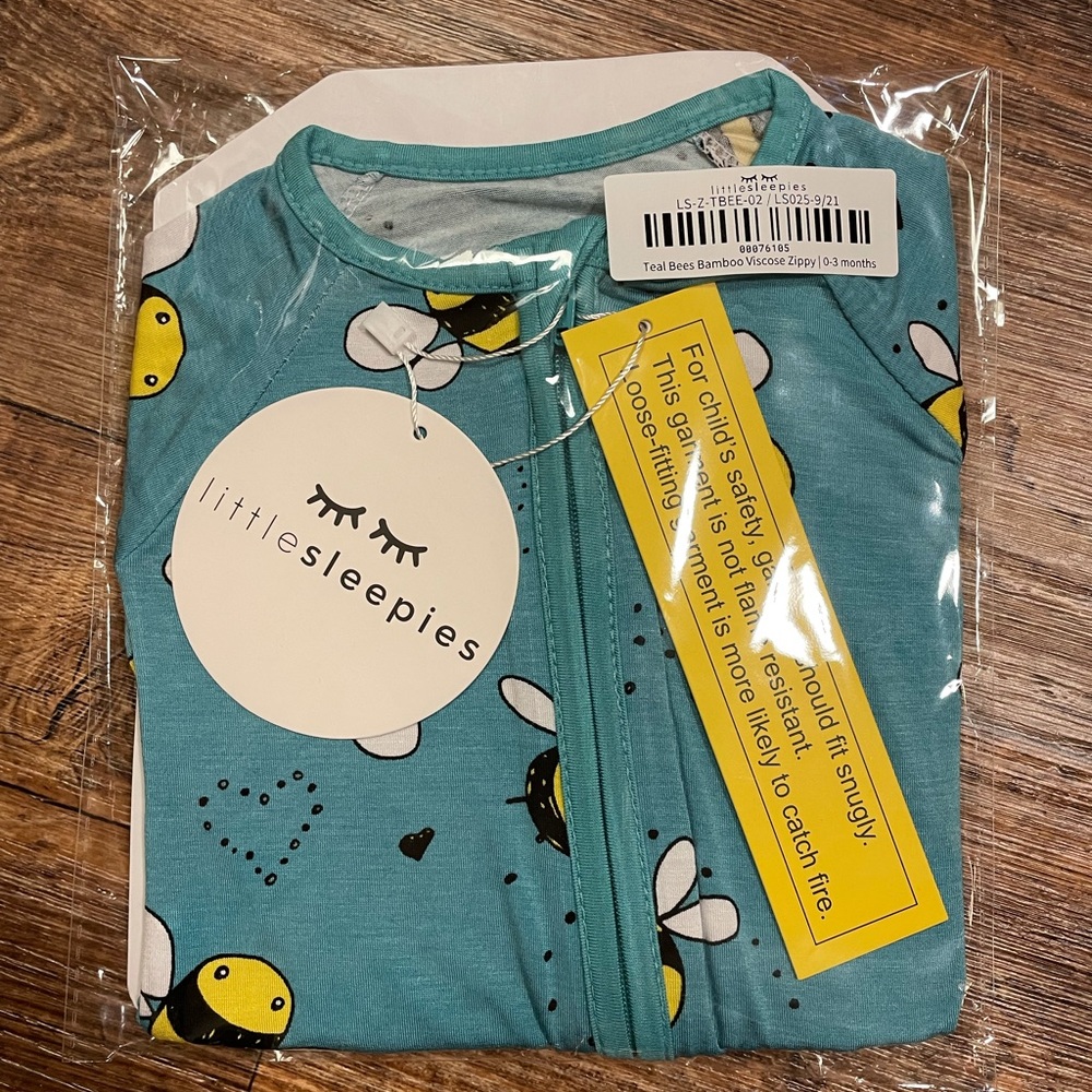 Teal Bees Little Sleepies Zippy